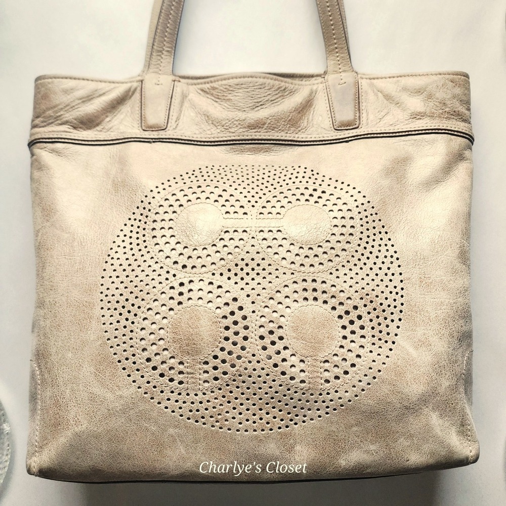 Coach Audrey 17043 Perforated Leather Logo Tote Champagne Metallic Y2K Revival - Picture 2 of 13